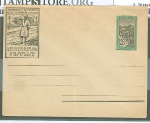 Madagascar (British Consular & Inland Mail)  1924 25c envelope, ad at upper left, flap is not stuck, crease