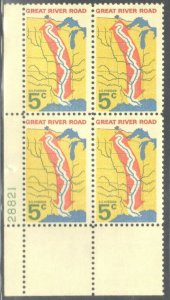 USA  PLATE BLOCKS SC# 1319 **MNH** 1966  5c GREAT RIVER ROAD  SEE SCAN
