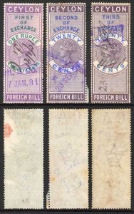 Ceylon Foreign Bill BF20 20c Purple and Blue 1st 2nd and 3rd Exchange