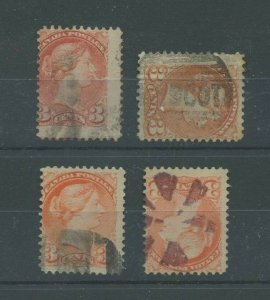 FANCY cancel LOT 3 cent Small Queens Nice items Canada used