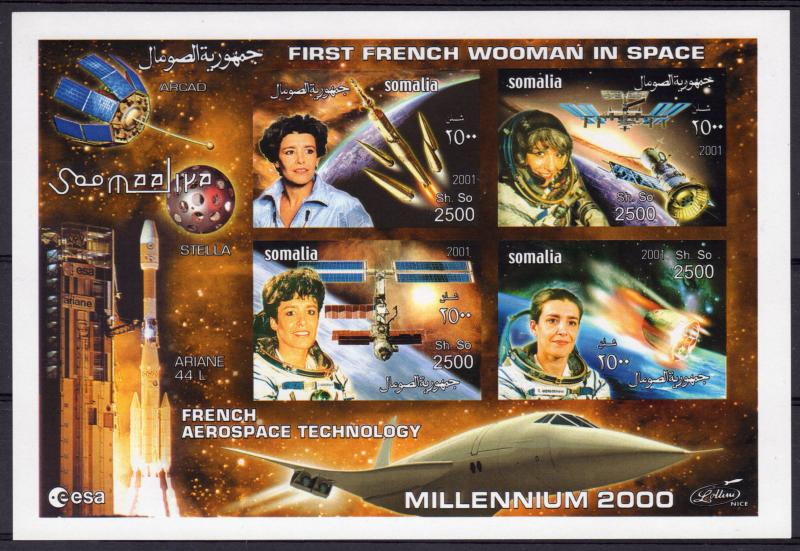 Somalia 2001  French Woman in Space/Concorde Sheetlet (4) IMPERFORATED MNH