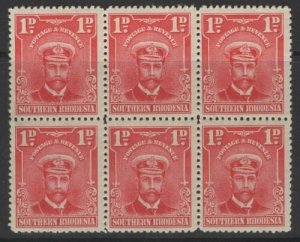 SOUTHERN RHODESIA SG2 1924 1d BRIGHT ROSE MTD MINT BLOCK OF 6 (4xMNH) 