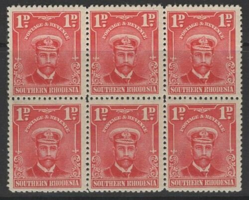 SOUTHERN RHODESIA SG2 1924 1d BRIGHT ROSE MTD MINT BLOCK OF 6 (4xMNH) 