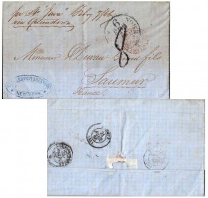 Stampless New 6 York 1866 single ring cds with ms 8 on Stampless Folded Lette...