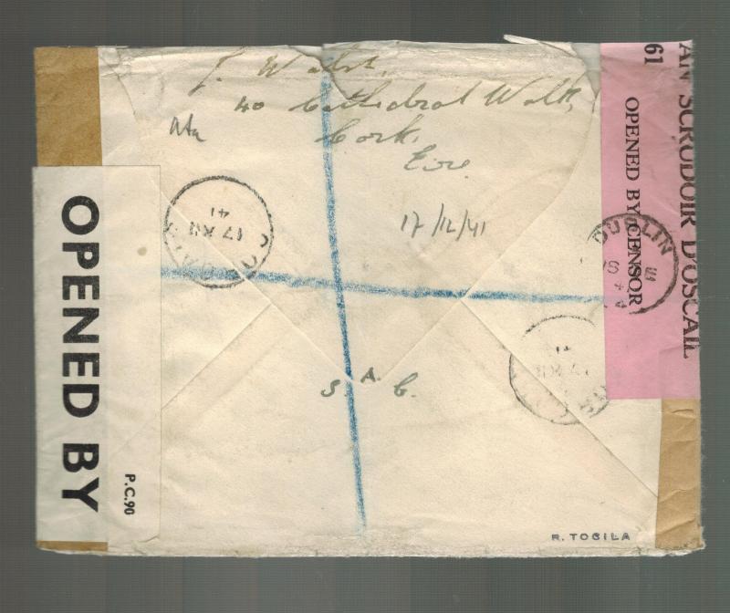 1941 Cork Ireland Dual Censored Cover to England