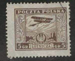 Poland Scott C4 used 1925 Biplane Air Post stamp 