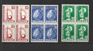 ICELAND - 1939 THORFINN KARLSEFNI - BLOCKS OF FOUR - SCOTT 213 TO 215 - MLH/MNH