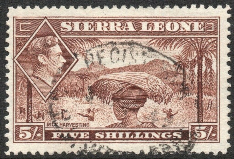 SIERRA LEONE-1938 5/- Red-Brown Sg 198 FINE USED V42938