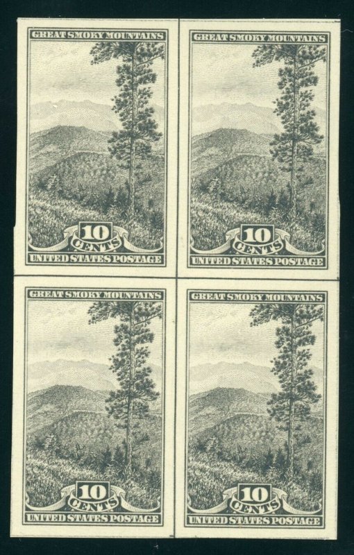 US Stamp #765 Great Smoky Mountains 10c - Center Line - Block of 4 - CV $30.00