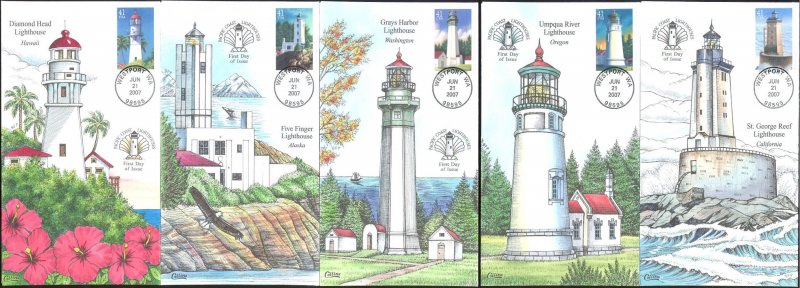 #4146-50 Pacific Lighthouses Collins FDC Set