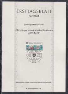 Ersttagsblatt 13/78 Scott 1277  -65th Interparliamentary Conf.