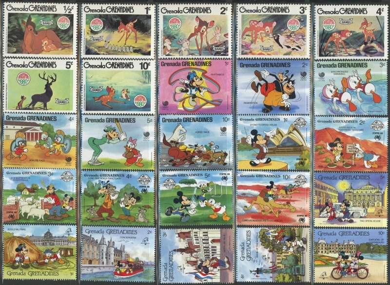 Grenada Grenadines Disney Animation Cartoons Topical Postage Stamp Collection NH