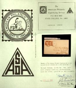 26a Used Pair on Cover with Double Vertical perfs APS Cert