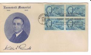 US 933 (Me-4C) 5c Franklin D. Roosevelt blk 4 FDC Grimsland Cachet ECV $9.00