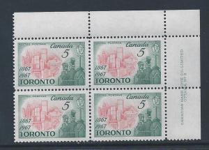 Canada #475 UR PL BL #2 Toronto Centenary 5