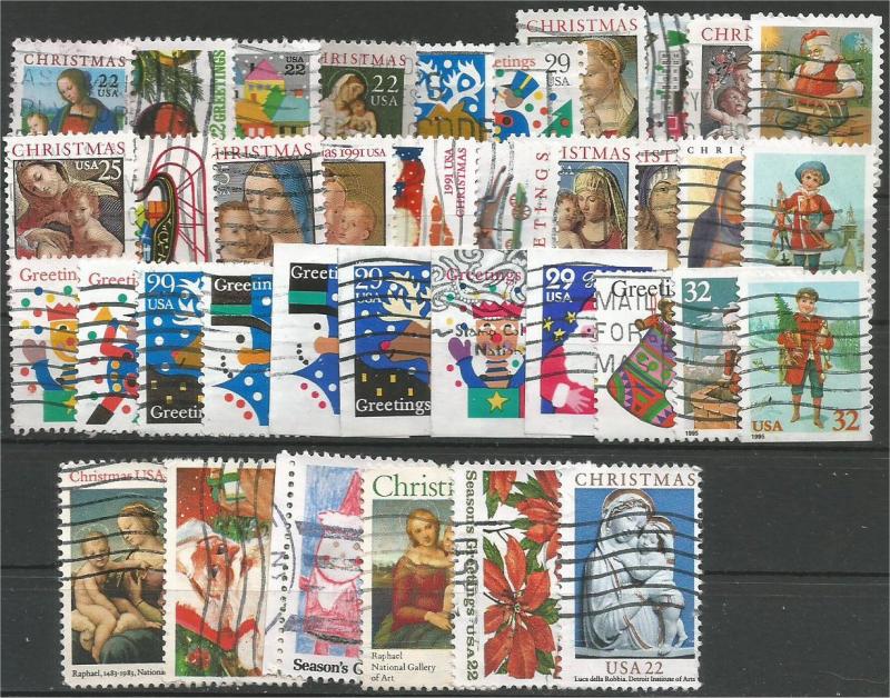 UNITED STATES, 1983-95, used set of 37, Christmas, Scott 2063,3007