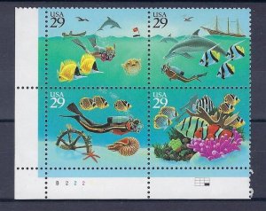 1993 US # 2863-6 29c Wonders of the Sea fish snorkeling plate block