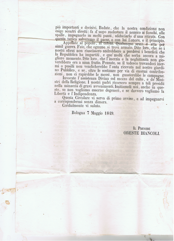 ITALY ROMAN REPUBLIC PROCLAMATION 1849 BOLOGNA