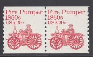#1908 20c Transport Issue Fire Pumper 1860's Coil Pair MNH
