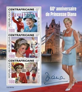 Central Africa - 2021 Princess Diana Anniversary - 3 Stamp Sheet - CA210619a