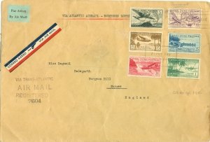 CANAL ZONE 1939 NORTHERN ROUTE #C15-20 SET REGIST.  AIR FDC TO ENGLAND