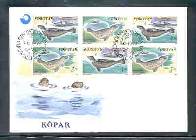 Faroe Islands Sc240a seals stamp bklt pane FDC