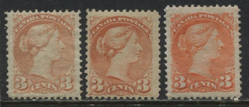 Canada 3- 3 cent Small Queens 2 are earlier Montreal printings mint o.g.