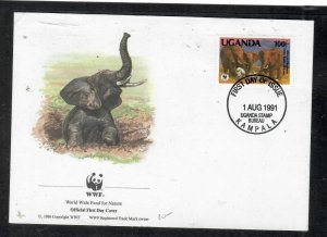 UGANDA COVER(P0201B) 1991 WWF ELEPHANT 100/- FDC CACHETED UNADDRESSED 