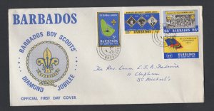 Barbados #372-75  (1972 Scouting set ) on addressed Post Office cachet FDC