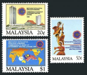 Malaysia 405-407,MNH.Michel 410-412. Commonwealth Meeting,1989.Folk dancers,Map.