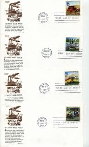 2434-37 Classic mail transportation set of four Aristocrat Cachets FDCs