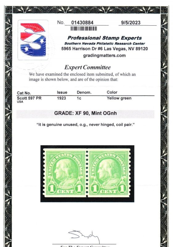 MOstamps - US #597 Mint OG NH Pr Grade 90 with PSE Cert - Lot # MO-4443 SMQ $40