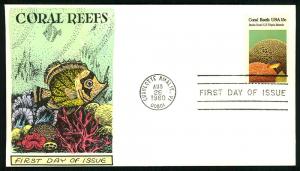 #1827 Coral Reefs  - Hand Colored DRC Cachet