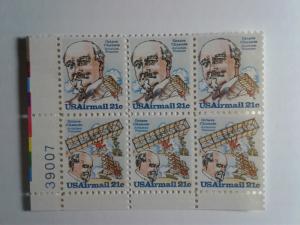 SCOTT # C93-94 AIR MAIL PLATE BLOCK OF 6 OCTAVE CHANUTE ISSUE MINT NEVER HINGED