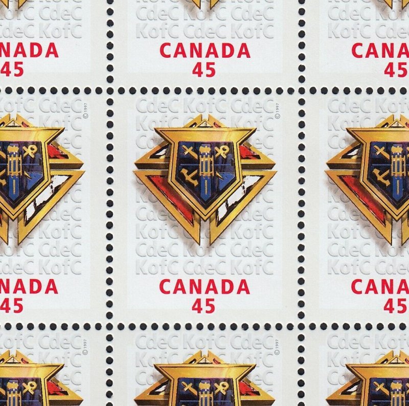 KNIGHT OF COLUMBUS EMBLEM = Full Sheet of 25 stamps Canada 1997 #1656 MNH