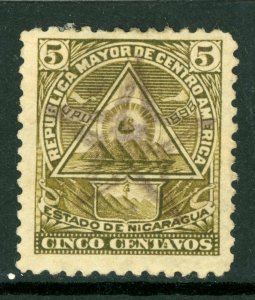 Nicaragua 1898 Seebeck Coat of Arms 5¢ Unwmk Bluefields Star B647