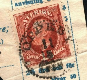 SWEDEN POSTMARK *OPPEBY* 15ore Stamp Parcel Piece ex Collection SS4808