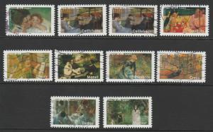 France, 2006 Used Set Of 10, Impressionist Paintings, Soaked From Kiloware