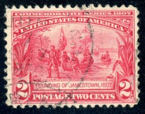 US Stamp #329 Founding of Jamestown 2c - USED - CV $4.00