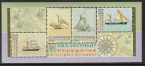 Australia Scott 1249-1252 MNH, 1992 issue, Sailing Ships Souvenir Sheet