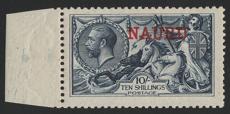 NAURU 1916 KGV Seahorses 10/-, Waterlow printing. MNH ** CERTIFICATE 60 ISSUED 