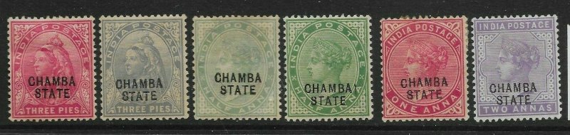 INDIA-CHAMBA SG22/7 1902-4 OVERPRINT SET SL.HVY.MTD MINT