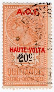 (I.B) France Colonial Revenue : AOF Upper Volta Receipt 20c