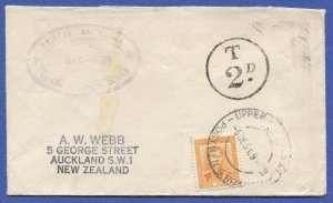 TRISTAN  DA CUNHA 1951 Unpaid cover to New Zealand, SG Type X Cachet + 2d Due