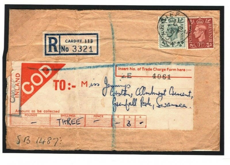 GB WALES Cover Cardiff Studios 1948 Registered CASH ON DELIVERY *COD*Label K249c