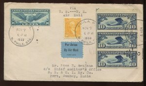 C10a Position C Booklet Pane & More Used on US-Bombay India Flight Cover LV6702