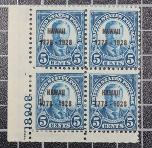 Scott 648 5 Cents Roosevelt Hawaii Overprint Block OG MH LL # 18908 SCV $375.00