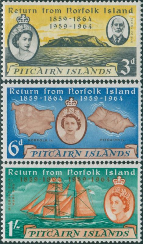 Pitcairn Islands 1961 SG29-31 Return from Norfolk Island set MNH