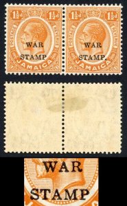 Jamaica SG71 1 1/2d Orange No Stop after Stamp in a M/M Pair