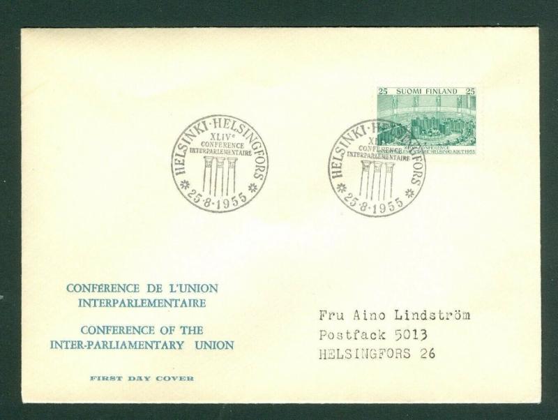 Finland. FDC 1955. Conference Inter-Parliamentary Union . Scott # 329. Address